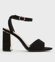 New Look Black Suedette Scallop Block Heel Sandals